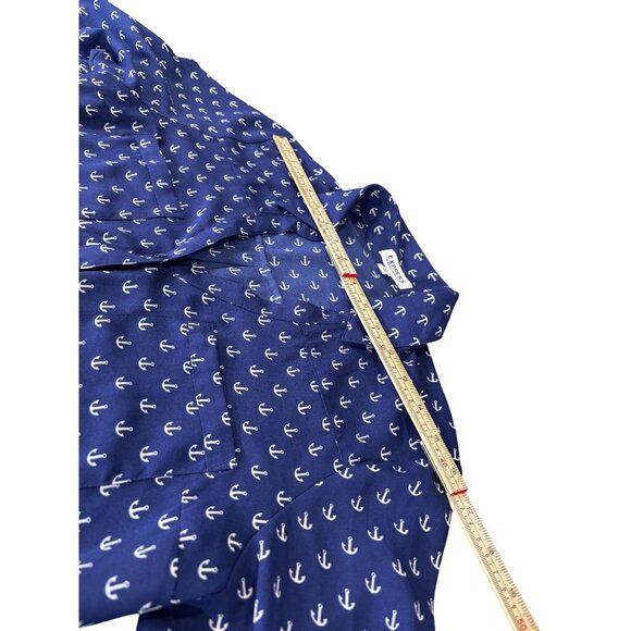 Express Portofino Shirt Anchor Print Womens Button-Up Blouse Size M Polyester - Picture 6 of 9